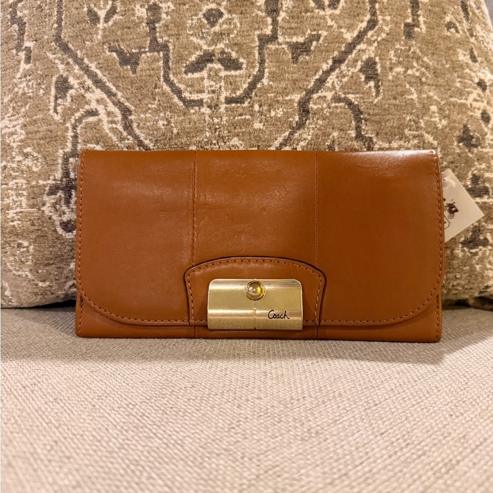 Coach Brown Leather Wallet with Gold Clasp